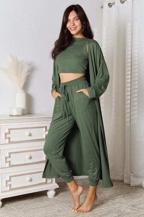 Tank, Pants, and Cardigan Set with Pockets - Mulberry Skies