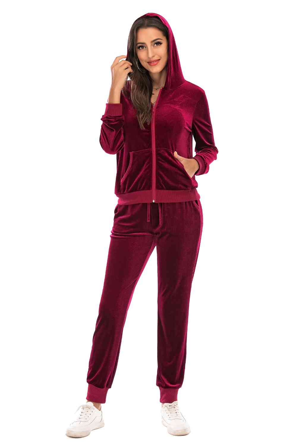Zip-Up Hooded Jacket and Pants Set - Mulberry Skies