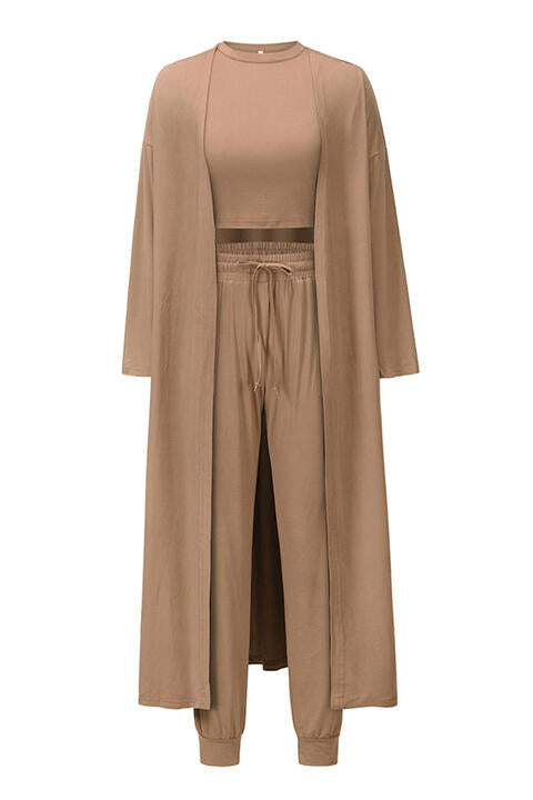 Tank, Pants, and Cardigan Set with Pockets - Mulberry Skies