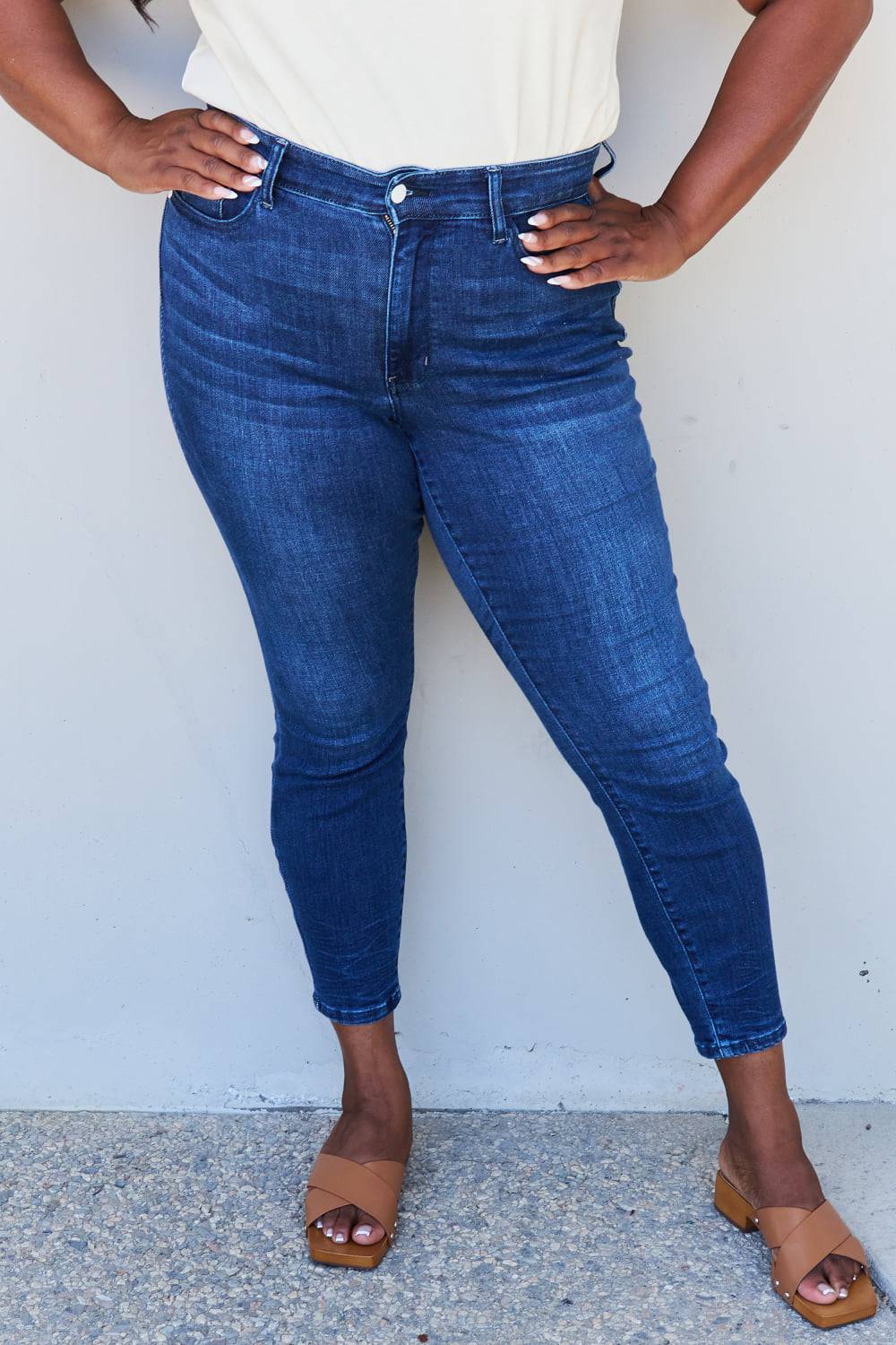 Judy Blue Marie Mid Rise Crinkle Ankle Detail Skinny Jeans - Mulberry Skies