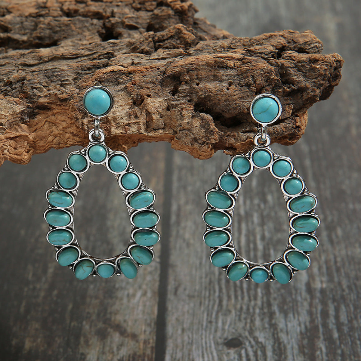 Retro Teardrop Hollow Inlaid Turquoise Drop Earring - Mulberry Skies