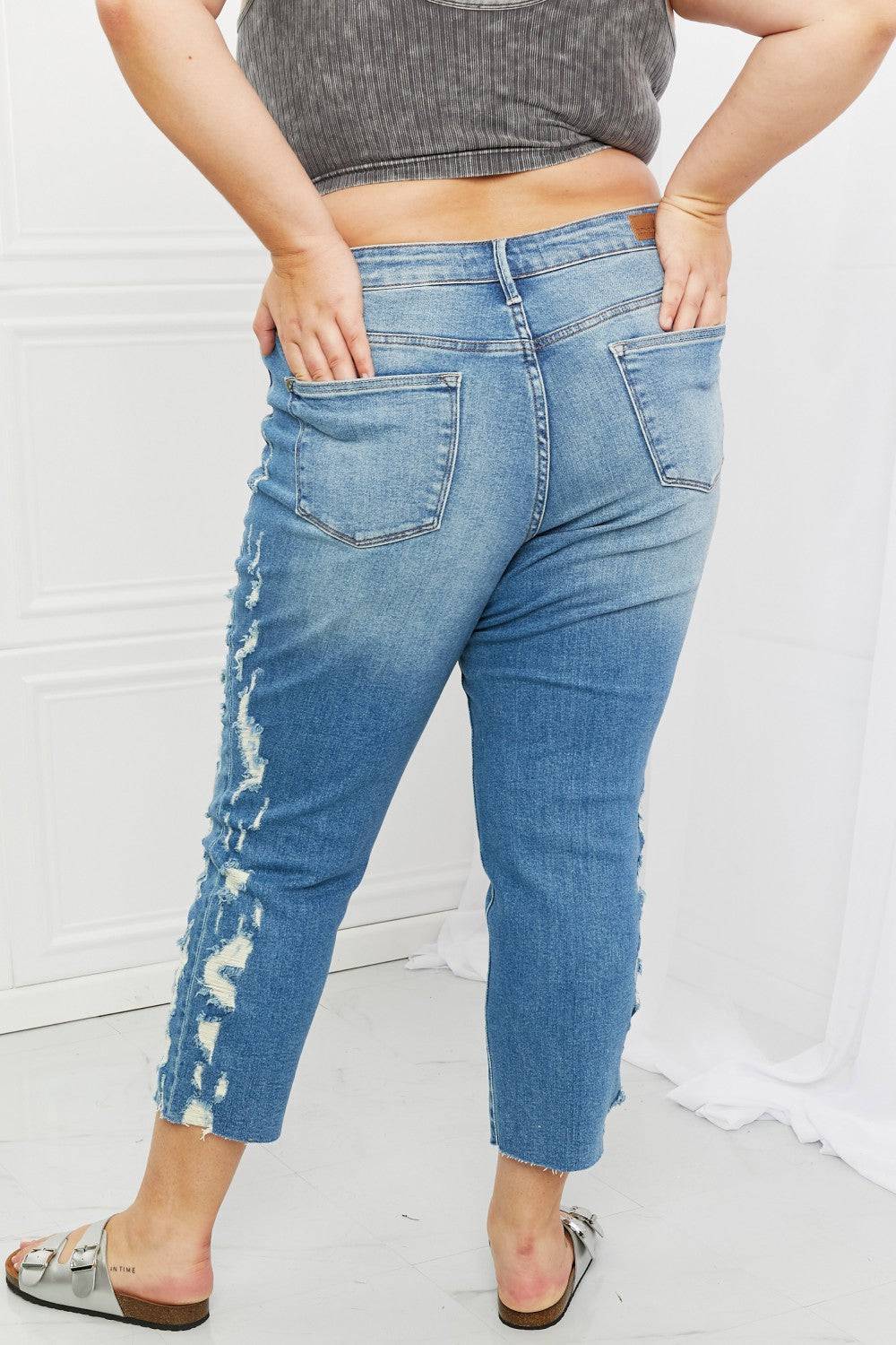 Judy Blue Laila Straight Leg Distressed Jeans - Mulberry Skies
