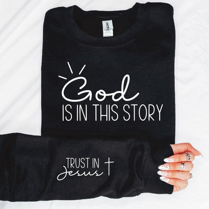 God Is in This Story with Sleeve Accent Sweatshirt - Mulberry Skies