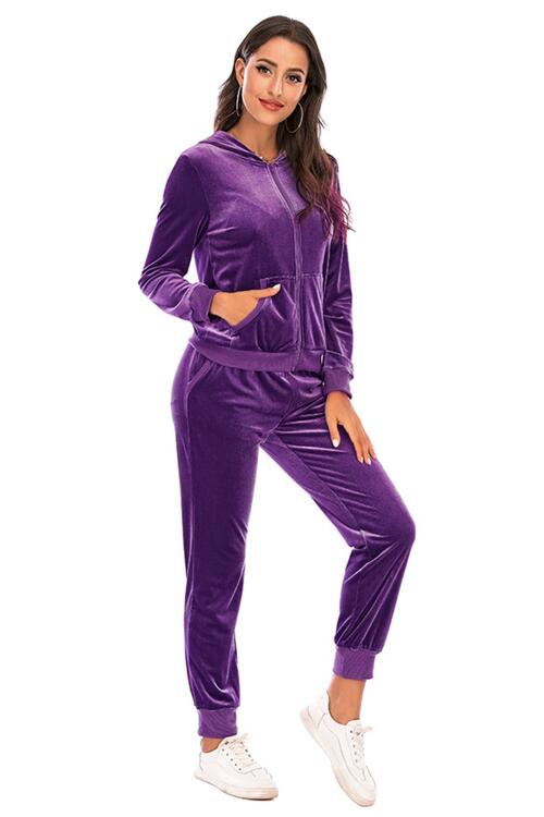 Zip-Up Hooded Jacket and Pants Set - Mulberry Skies