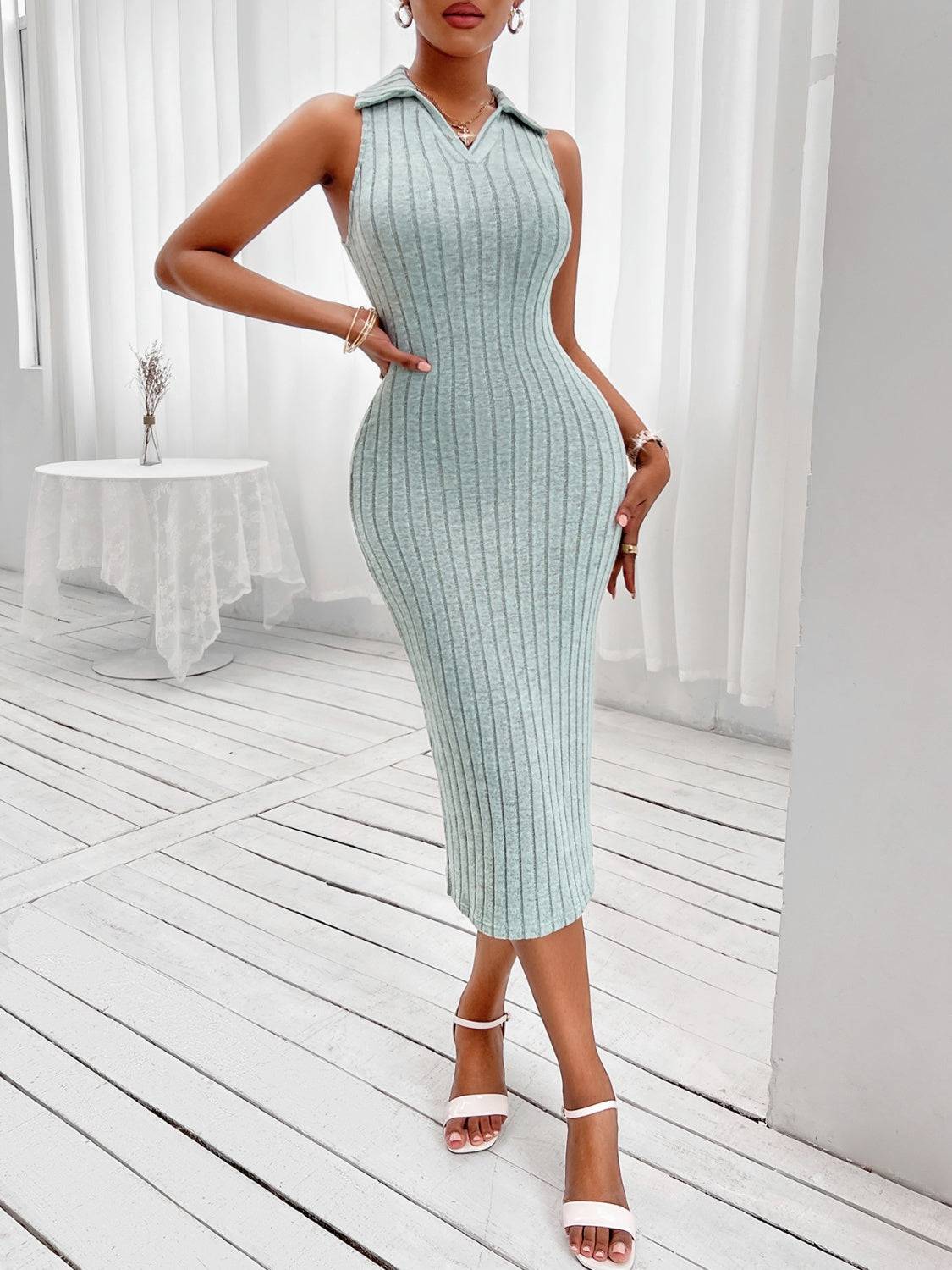 Johnny Collar Sleeveless Sweater Dress - Mulberry Skies