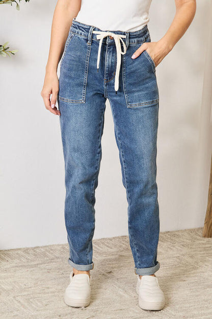Judy Blue High Waist Drawstring Denim Jeans - Mulberry Skies