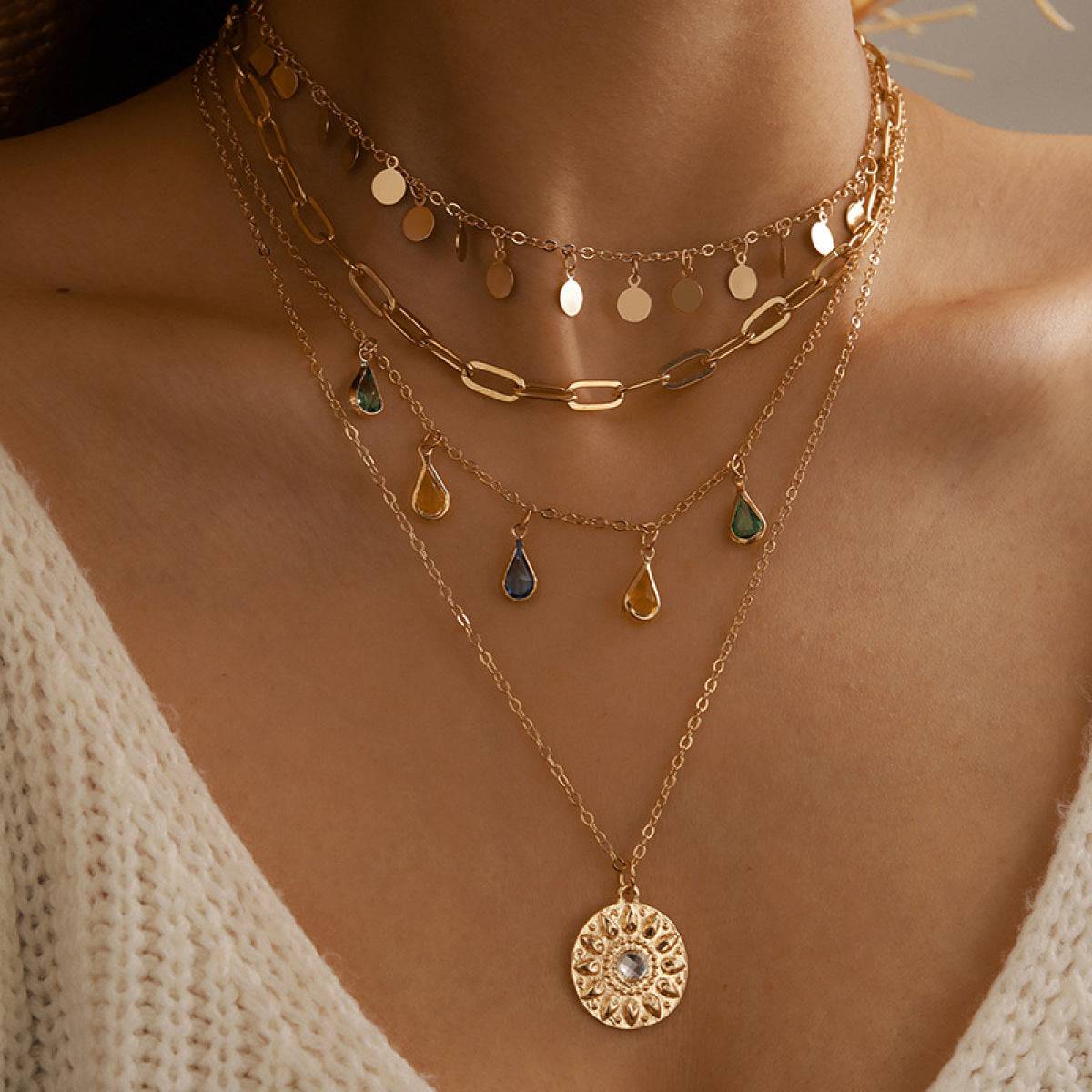 Multi-Strand Zirconia Charm Necklace - Mulberry Skies