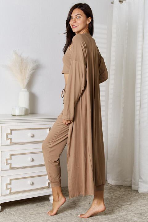 Tank, Pants, and Cardigan Set with Pockets - Mulberry Skies