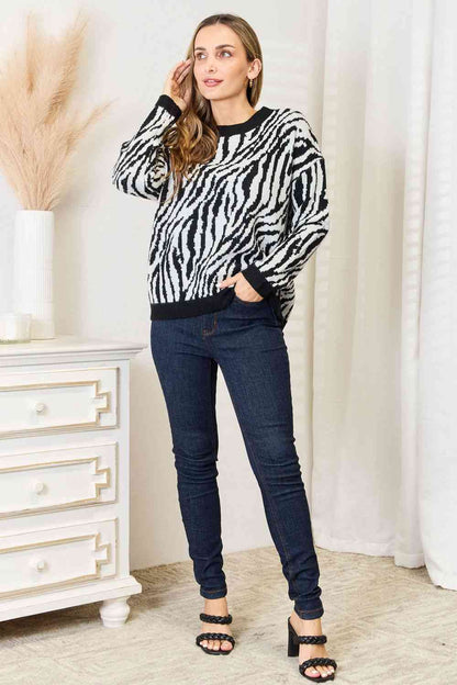 Heimish Full Size Zebra Print Sweater - Mulberry Skies