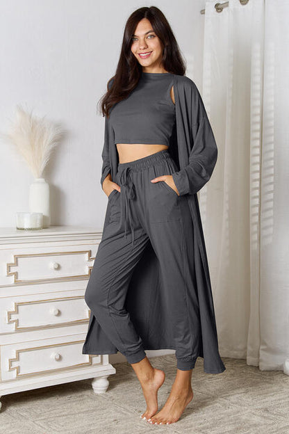 Tank, Pants, and Cardigan Set with Pockets - Mulberry Skies