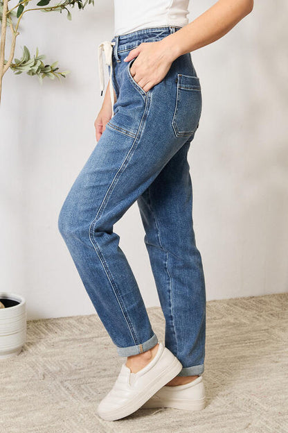 Judy Blue High Waist Drawstring Denim Jeans - Mulberry Skies