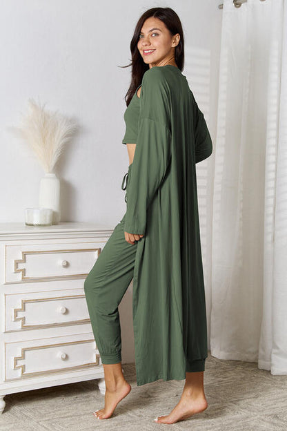 Tank, Pants, and Cardigan Set with Pockets - Mulberry Skies