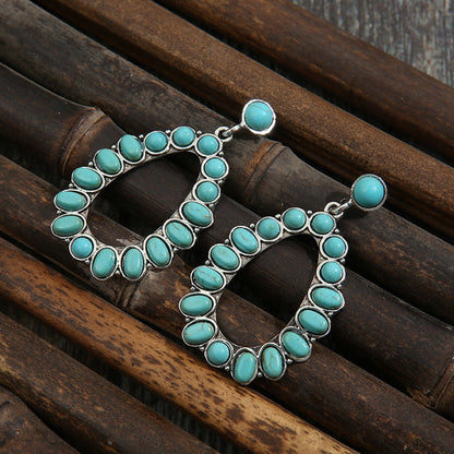 Retro Teardrop Hollow Inlaid Turquoise Drop Earring - Mulberry Skies