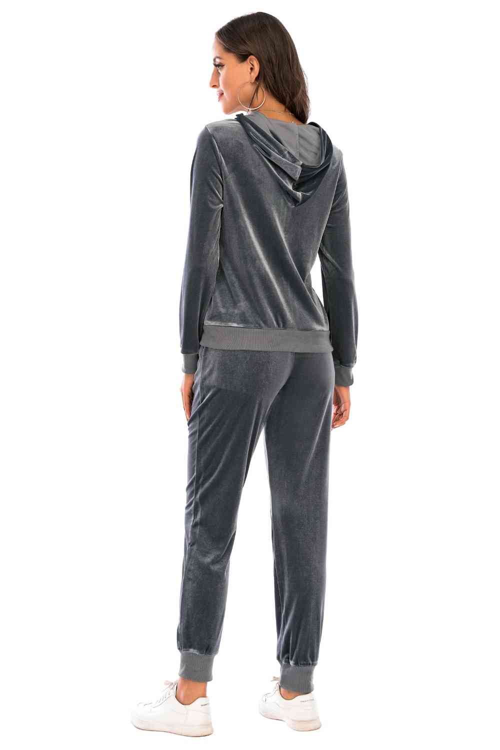 Zip-Up Hooded Jacket and Pants Set - Mulberry Skies