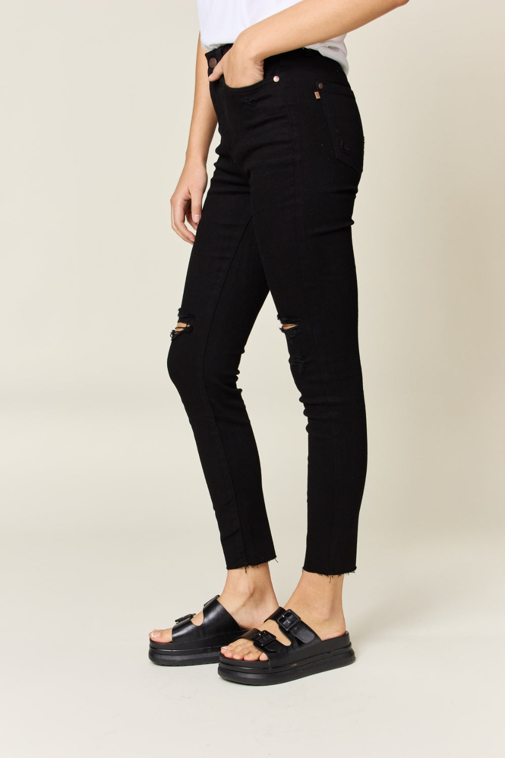Judy Blue Distressed Tummy Control High Waist Skinny Jeans - Mulberry Skies