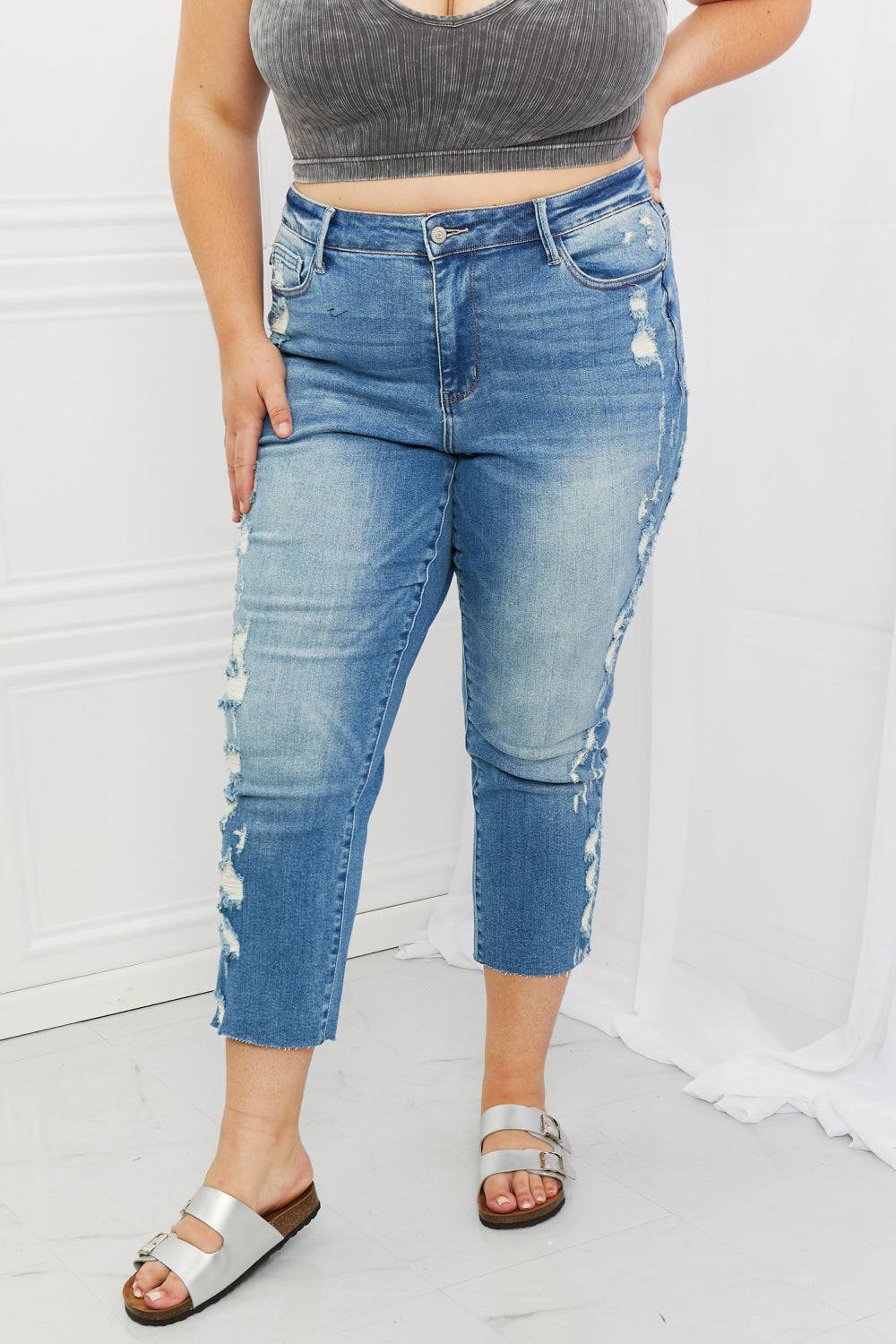 Judy Blue Laila Straight Leg Distressed Jeans - Mulberry Skies