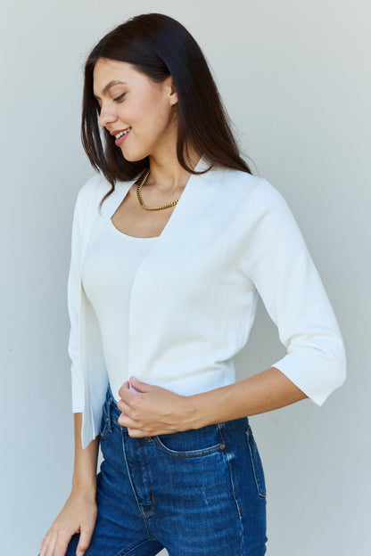 Doublju My Favorite Full Size 3/4 Sleeve Cropped Cardigan in Ivory - Mulberry Skies