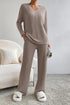 Ribbed V-Neck Top and Pants Set - Mulberry Skies