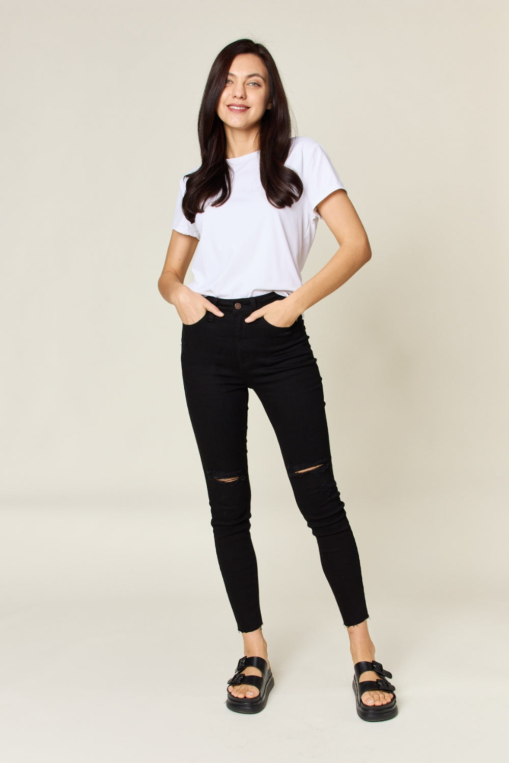 Judy Blue Distressed Tummy Control High Waist Skinny Jeans - Mulberry Skies