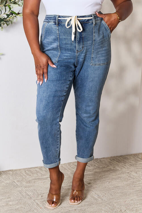 Judy Blue High Waist Drawstring Denim Jeans - Mulberry Skies