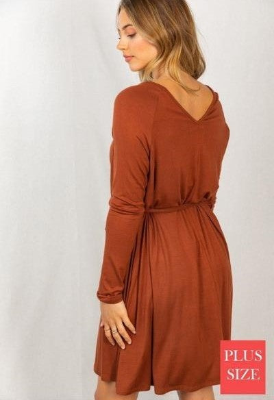 Long Sleeve Cognac Knit Dress-Mulberry Skies