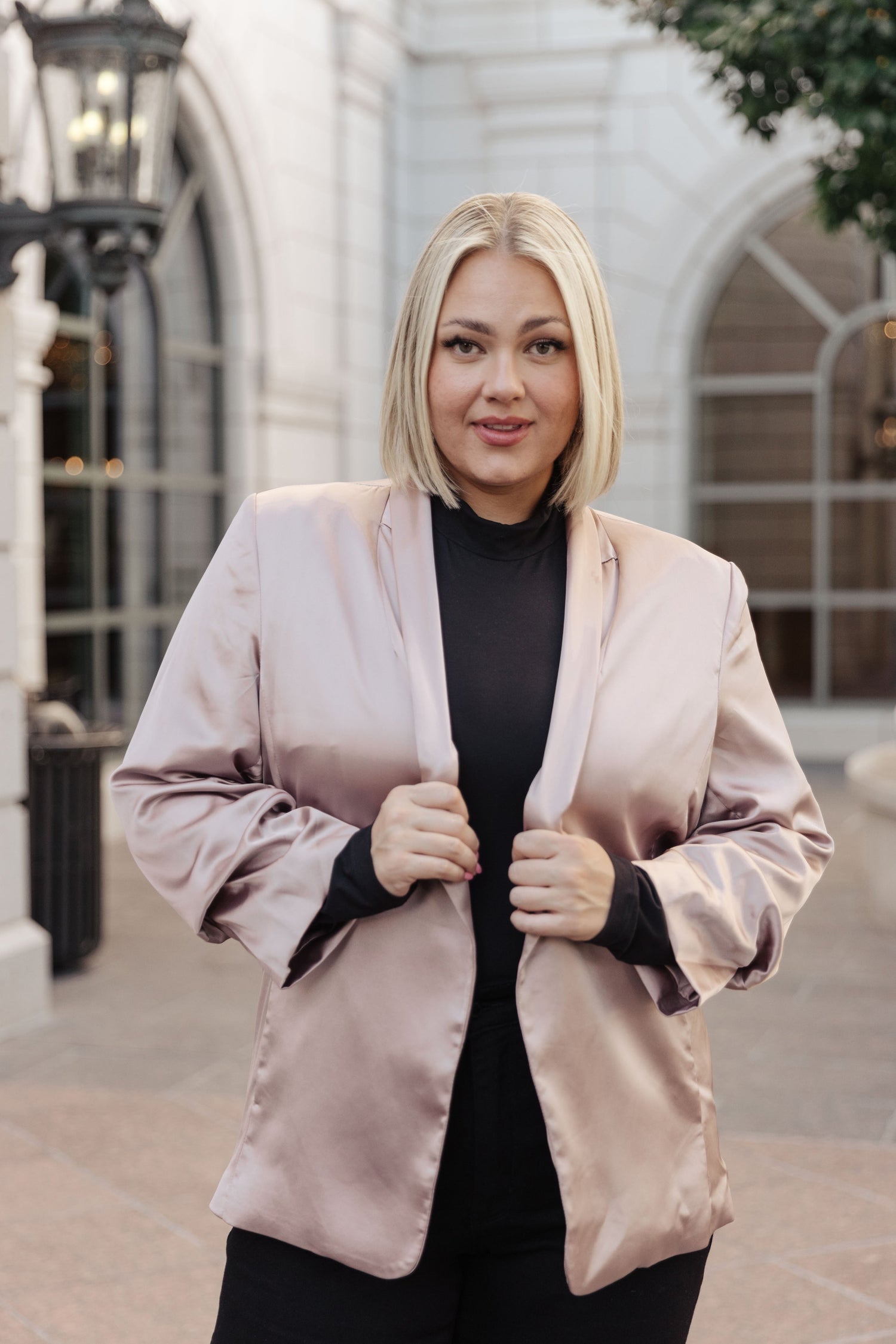 Champagne and Roses Satin Blazer - Mulberry Skies