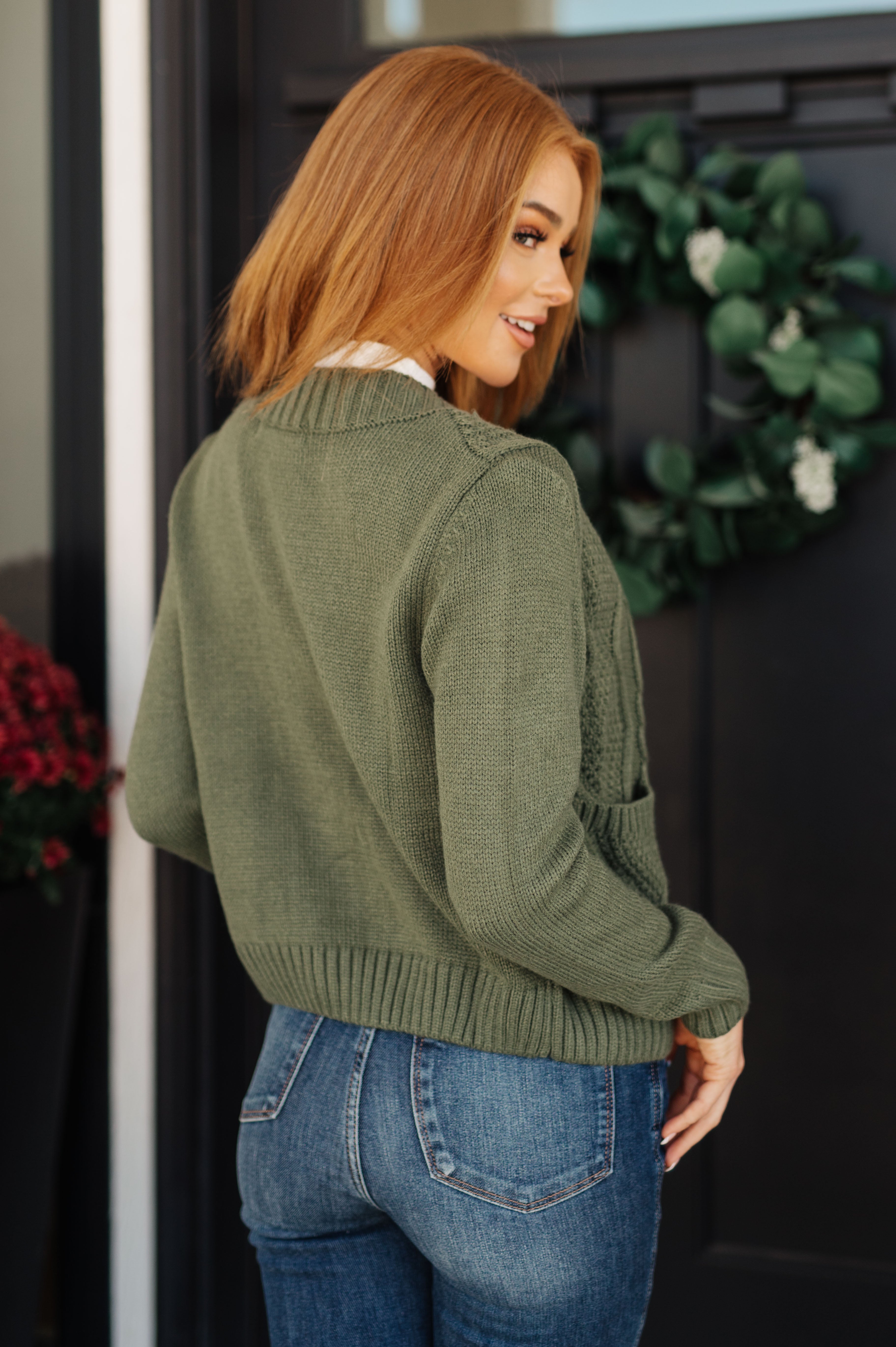 Climbing Vine Cable Knit Cardigan in Green - Mulberry Skies