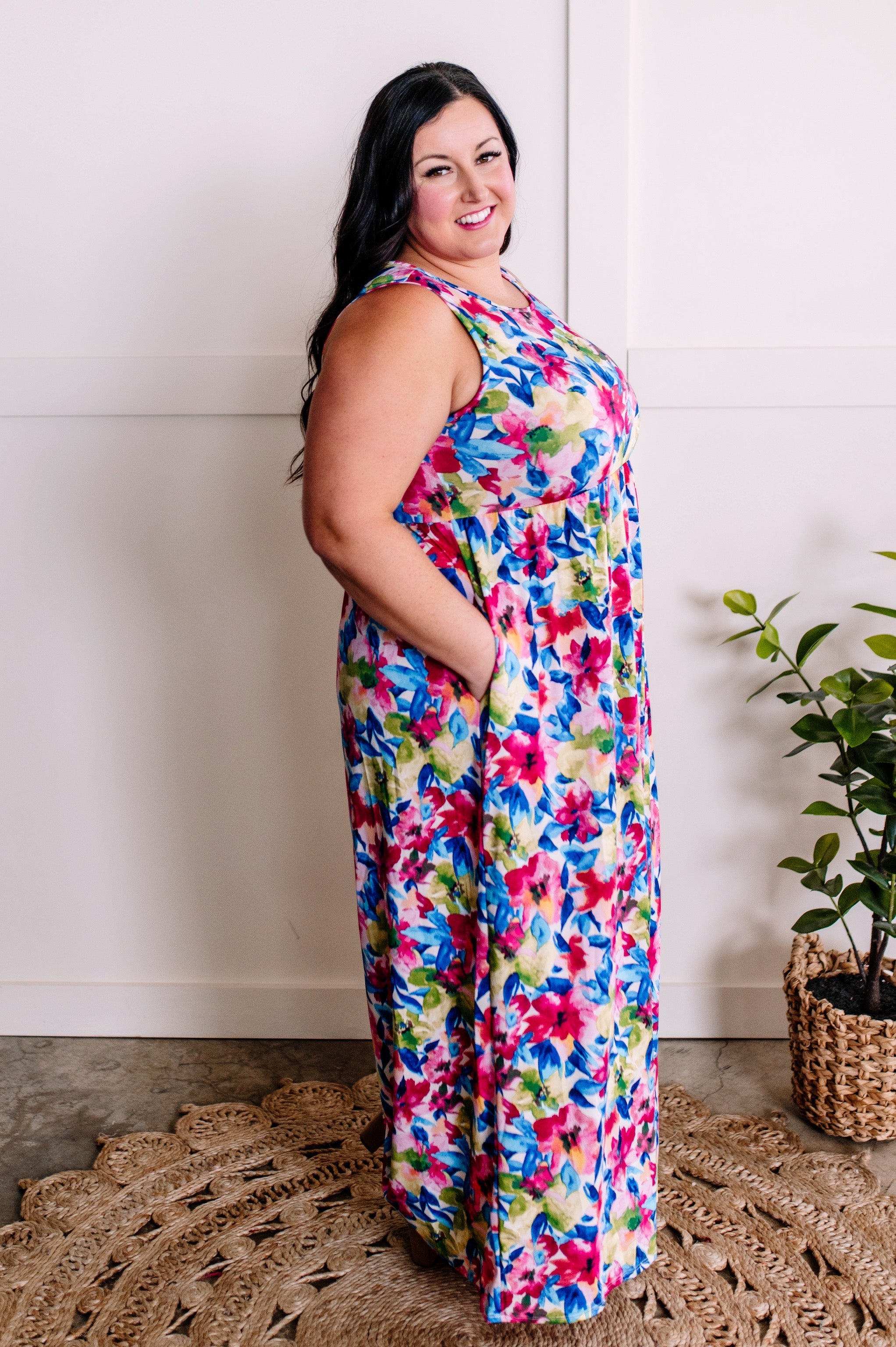 Maxi Dress With Pockets In Bright Neon Floral - Mulberry Skies
