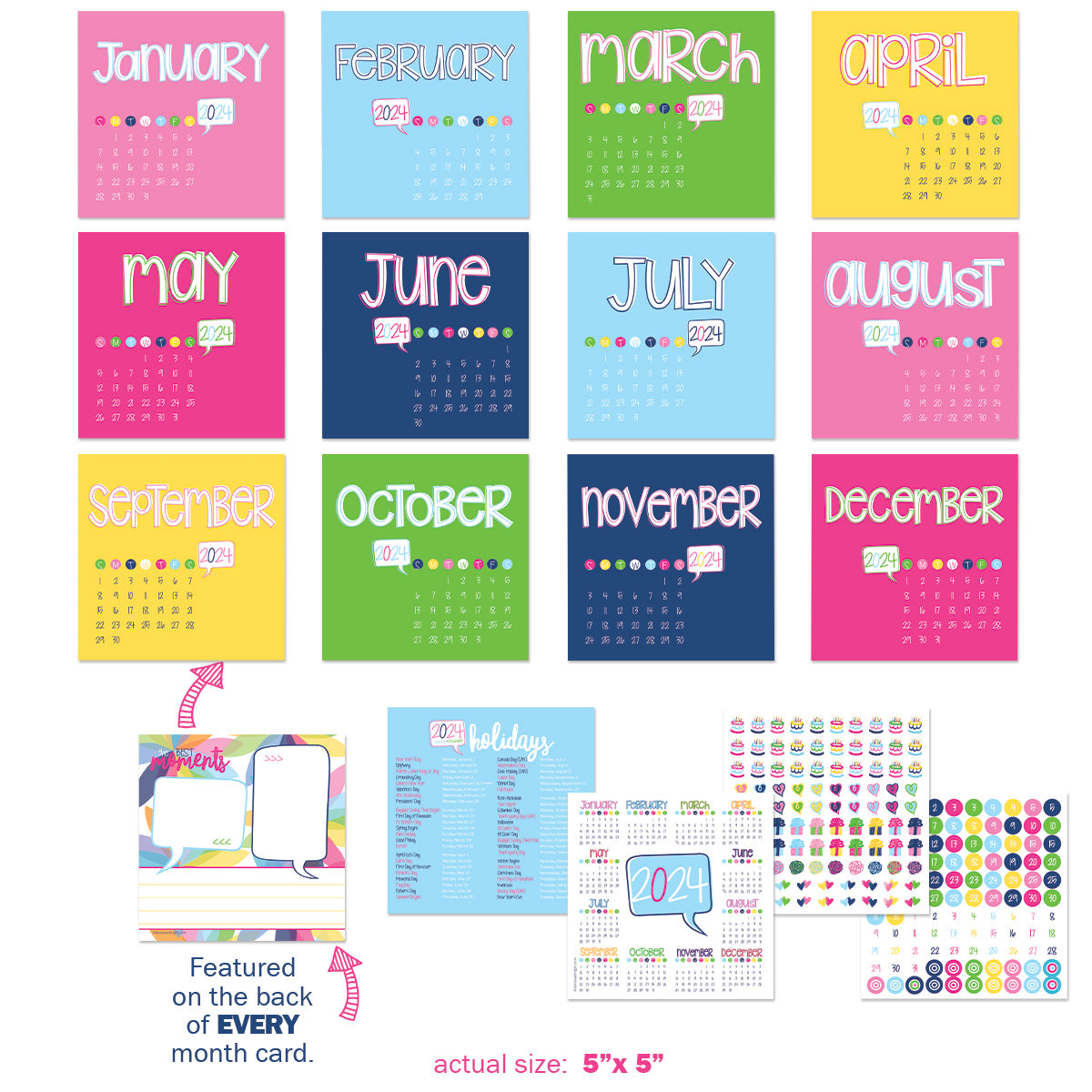 2024 Mini Monthly Desktop Calendars | Stickers Included - Mulberry Skies