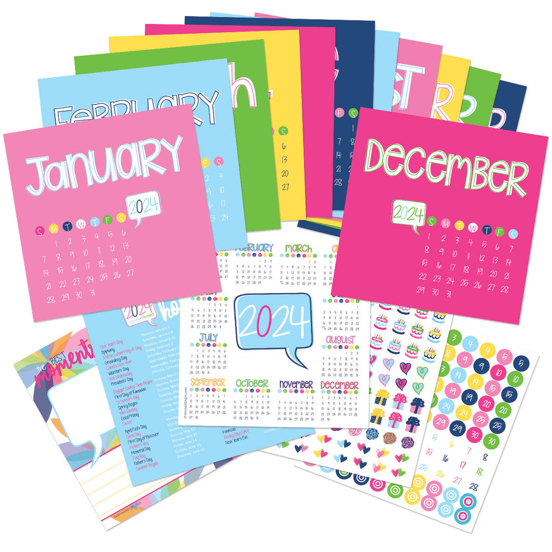 2024 Mini Monthly Desktop Calendars | Stickers Included - Mulberry Skies