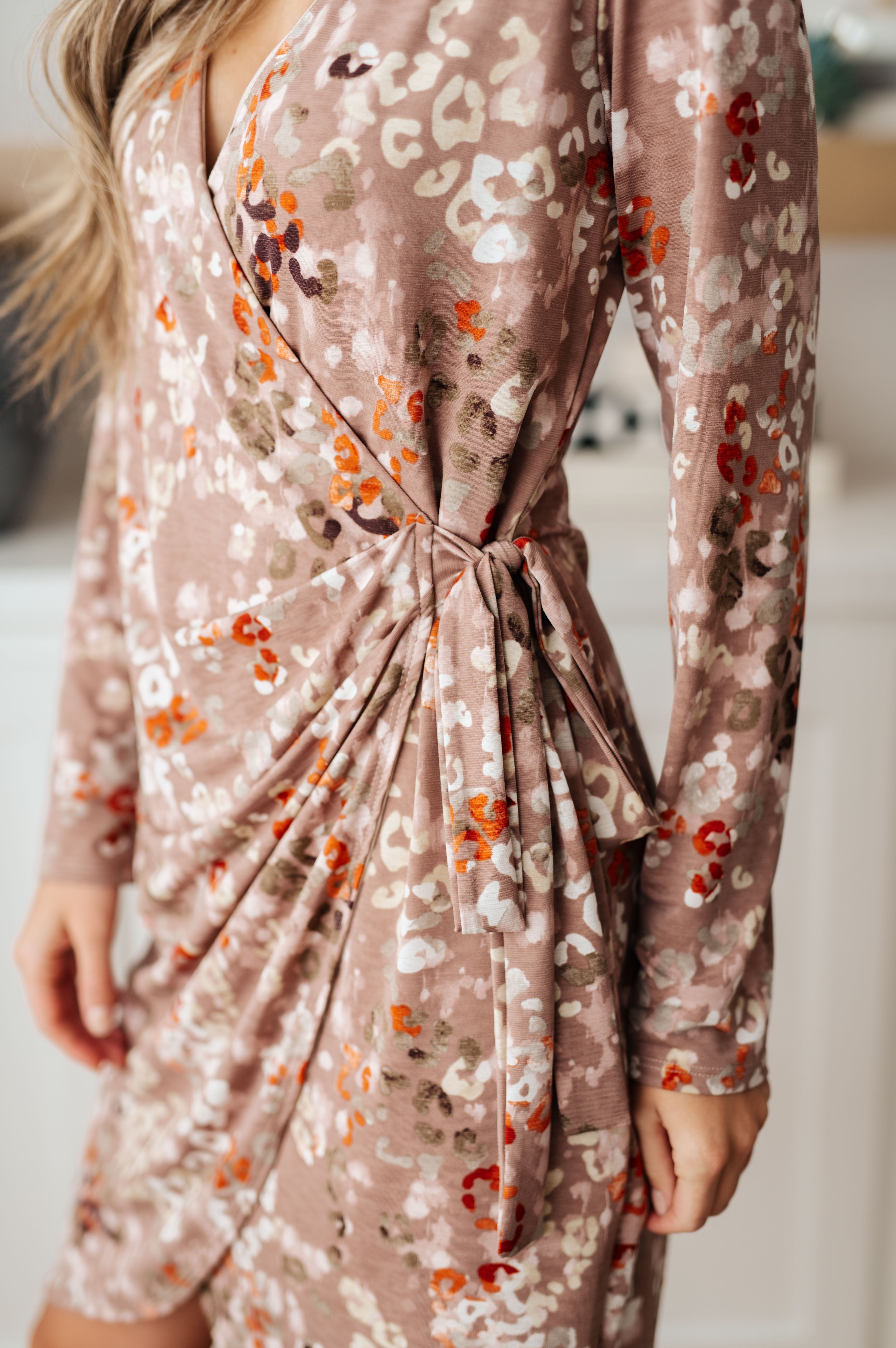 Honey Do I Ever Faux Wrap Dress in Taupe - Mulberry Skies
