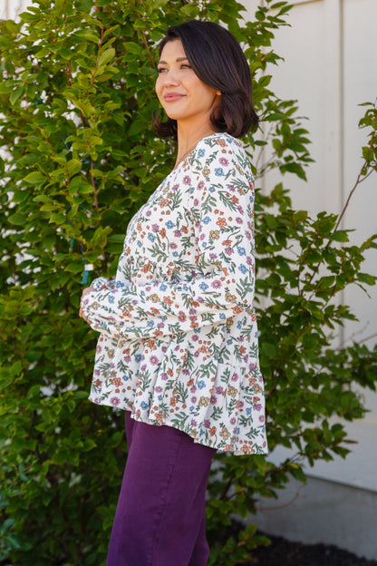 I Think I Can V-Neck Floral Top - Mulberry Skies