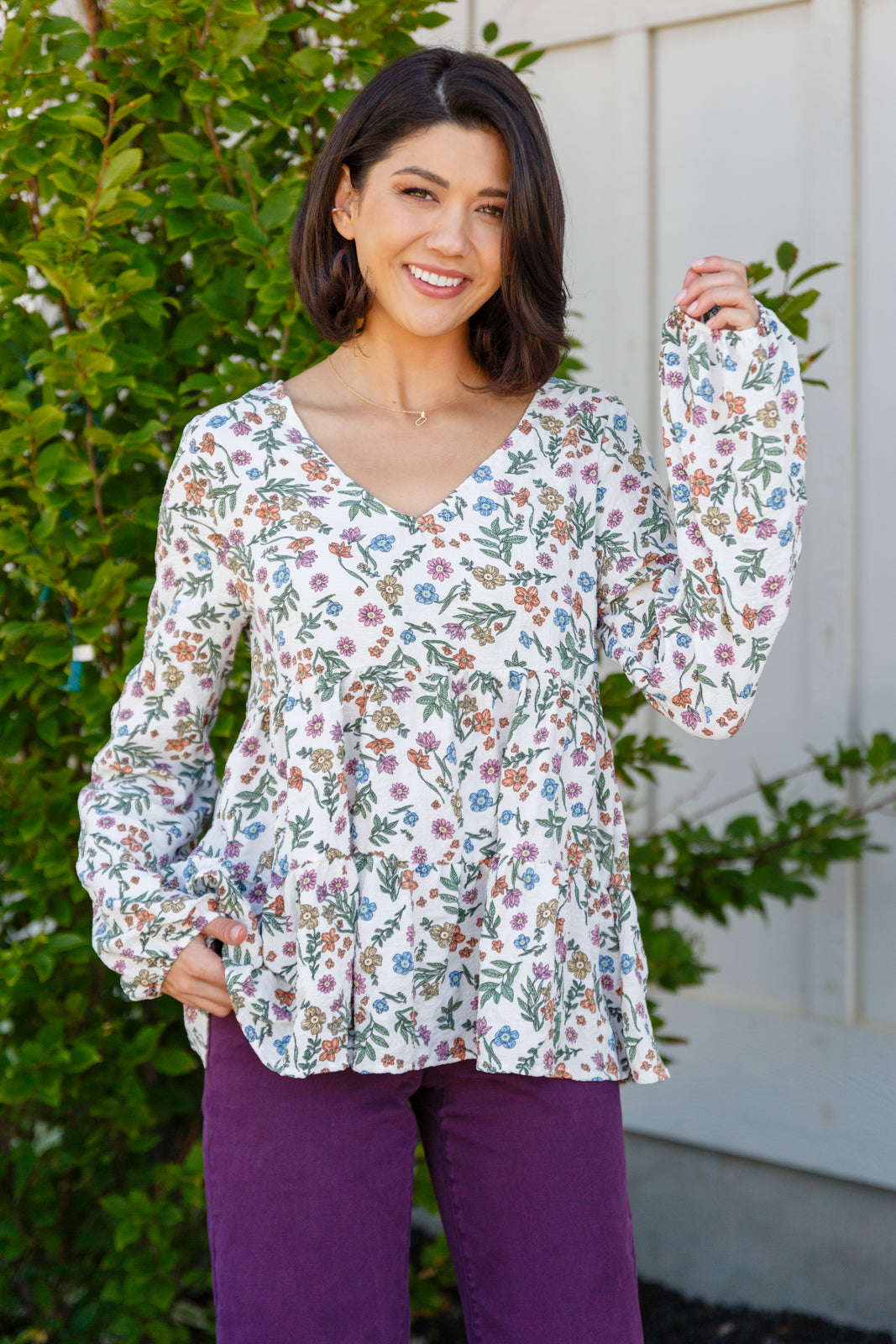 I Think I Can V-Neck Floral Top - Mulberry Skies