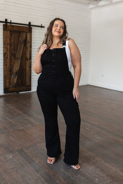 Imogene Control Top Retro Flare Overalls in Black - Mulberry Skies