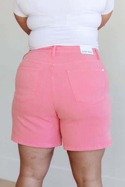 Jenna High Rise Control Top Cuffed Shorts in Pink - Mulberry Skies