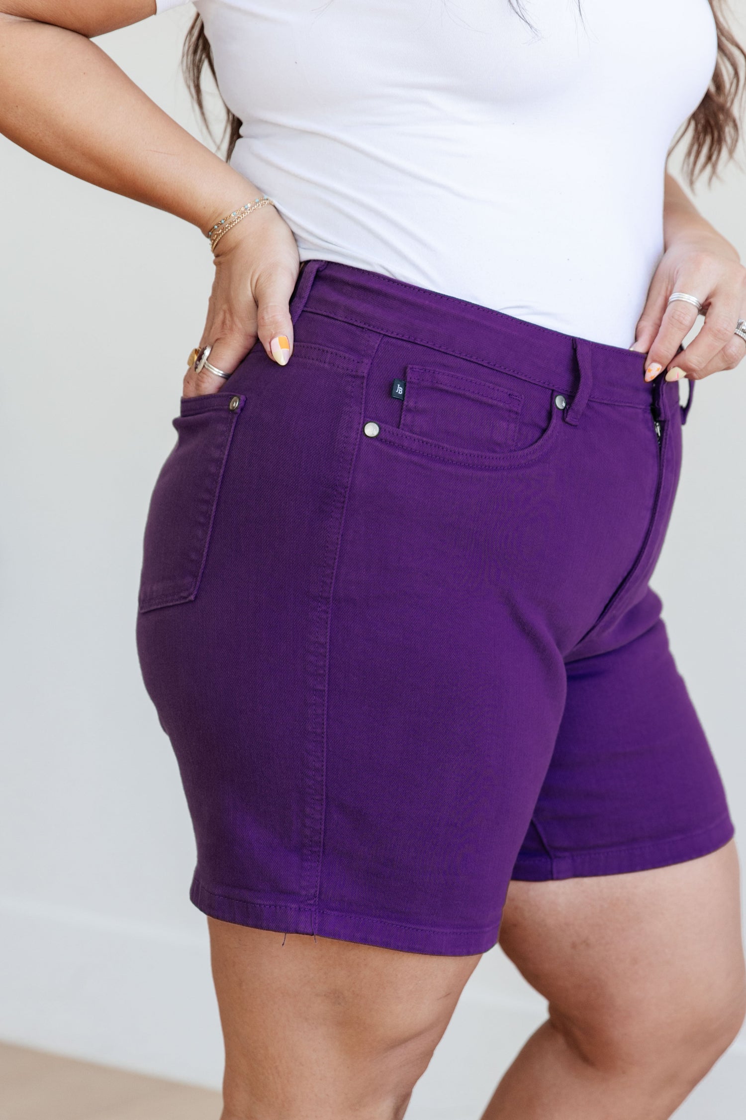 Jenna High Rise Control Top Cuffed Shorts in Purple - Mulberry Skies