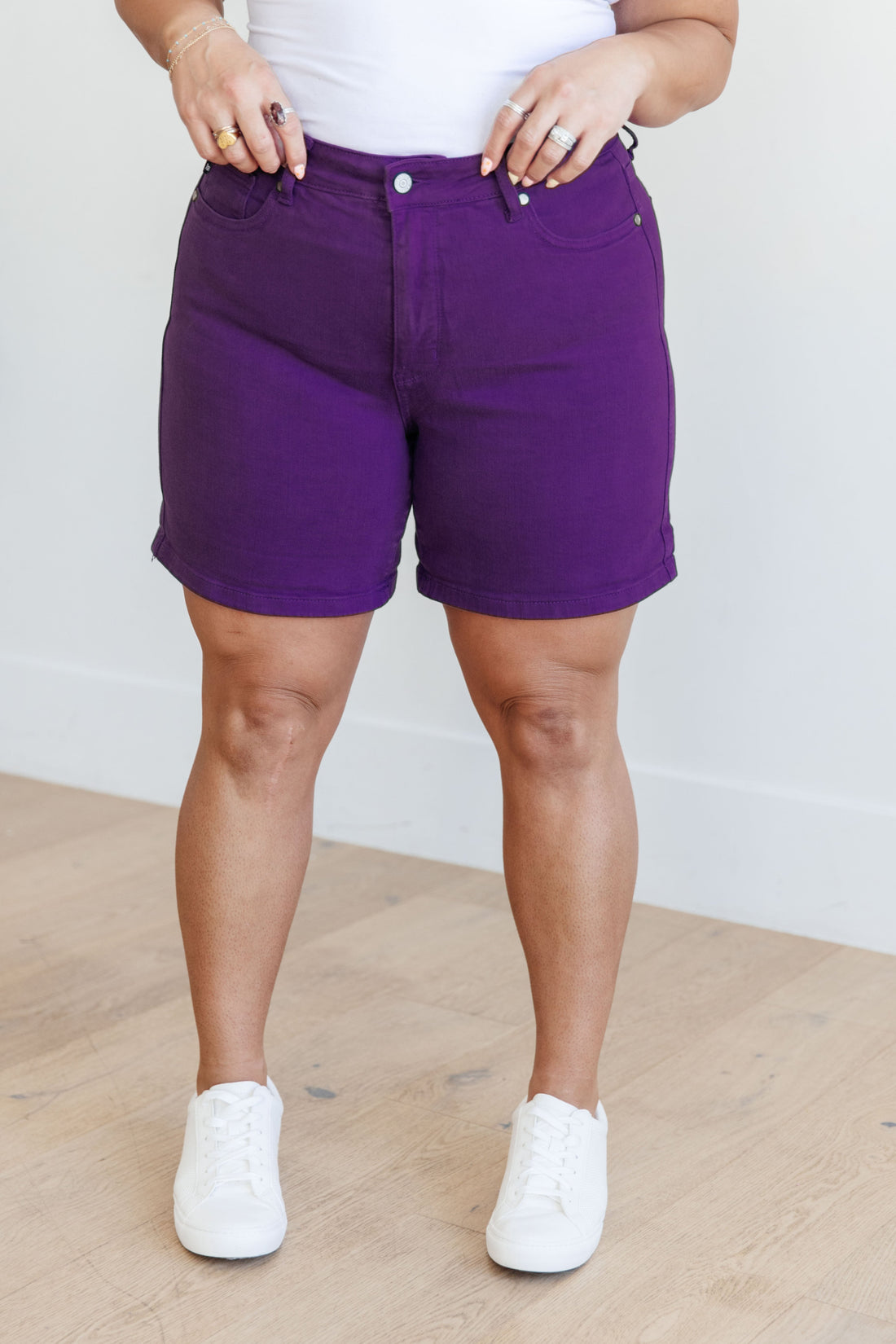 Jenna High Rise Control Top Cuffed Shorts in Purple - Mulberry Skies