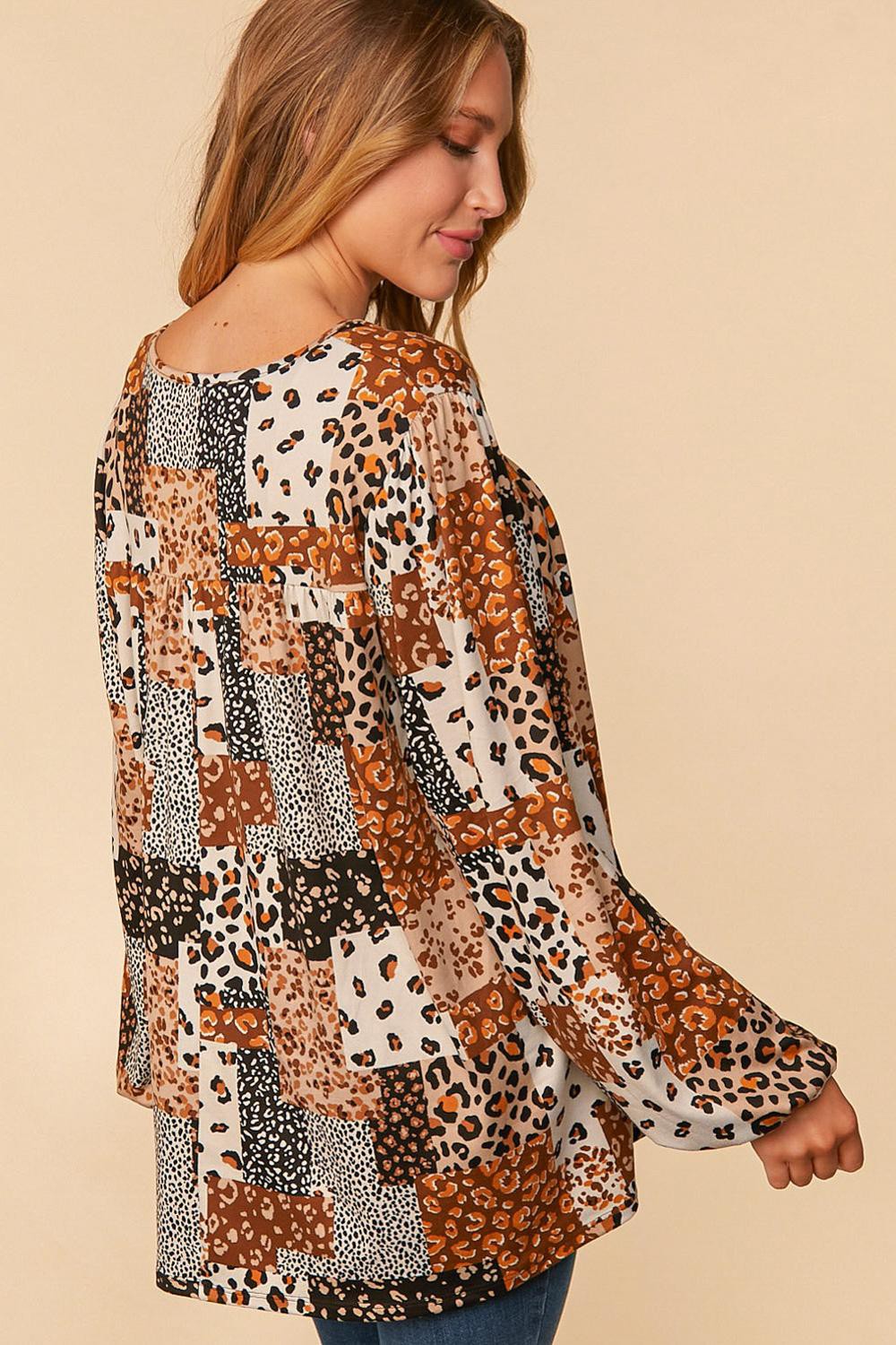Leopard Patchwork Front Tie String Top-Mulberry Skies