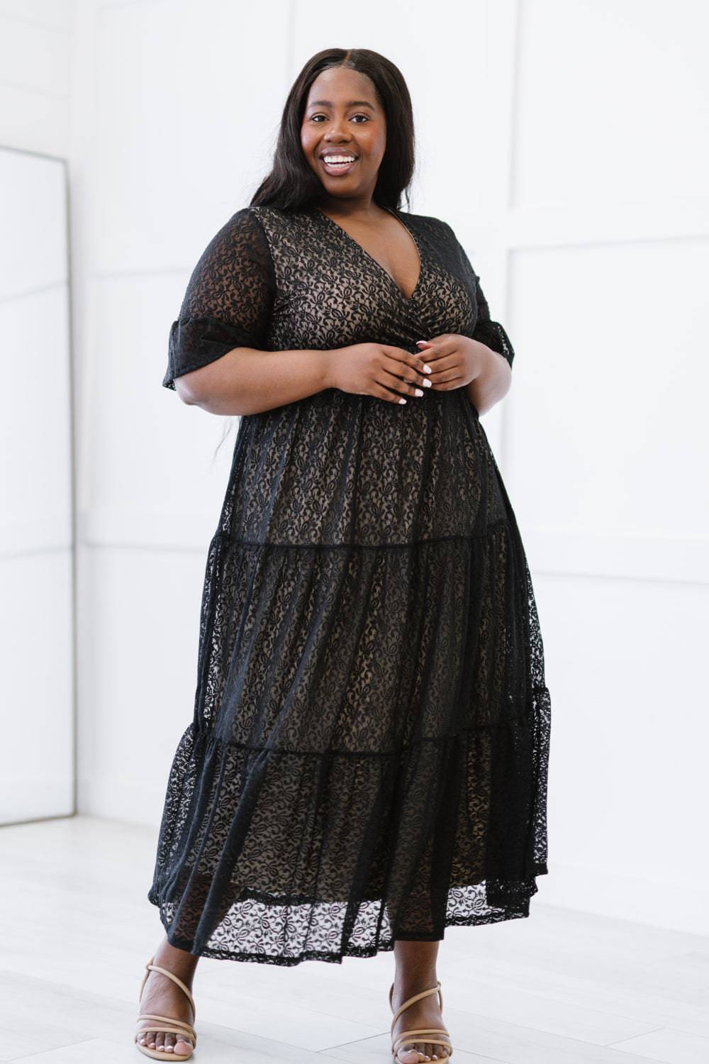 Lace Overlay Midi Dress-Mulberry Skies