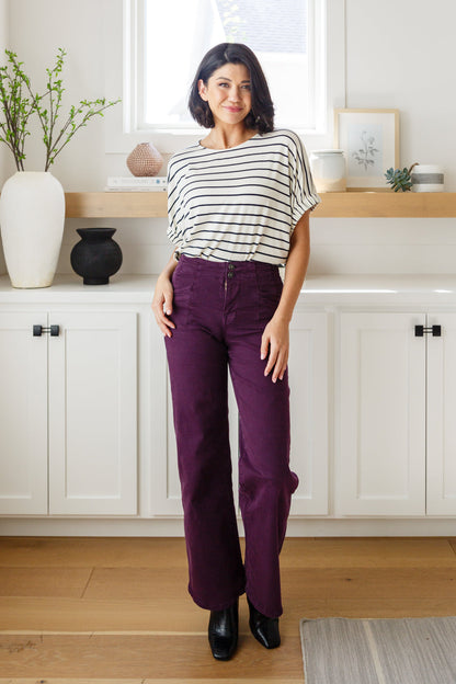 Petunia High Rise Wide Leg Jeans in Plum - Mulberry Skies