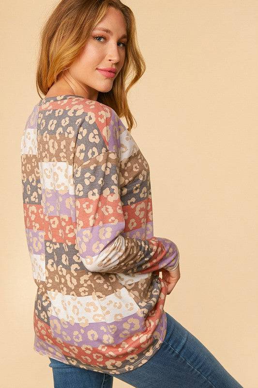 Multi Color Leopard Stripe Knit Top-Mulberry Skies