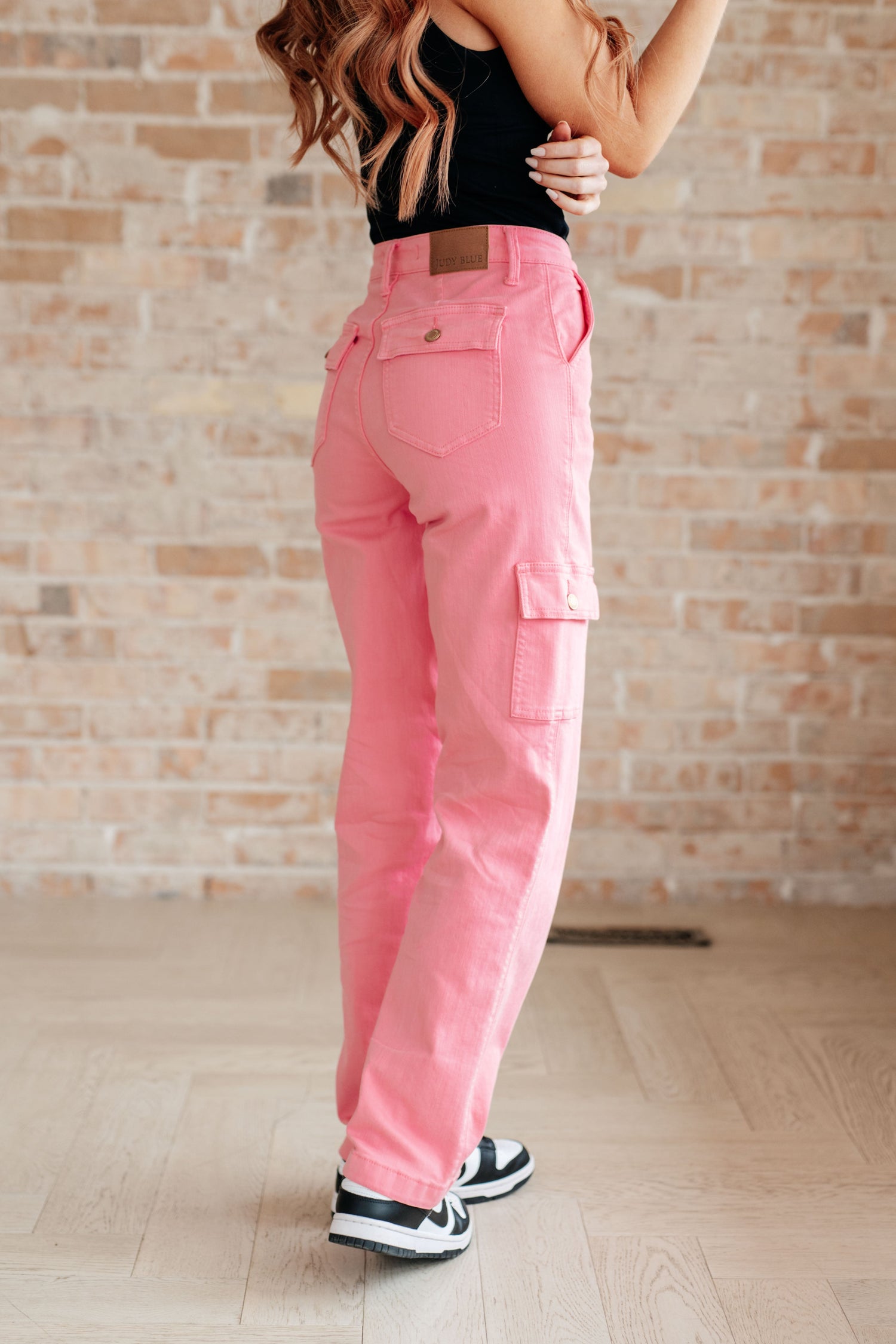 Peggy High Rise Cargo Straight Jeans in Pink - Mulberry Skies
