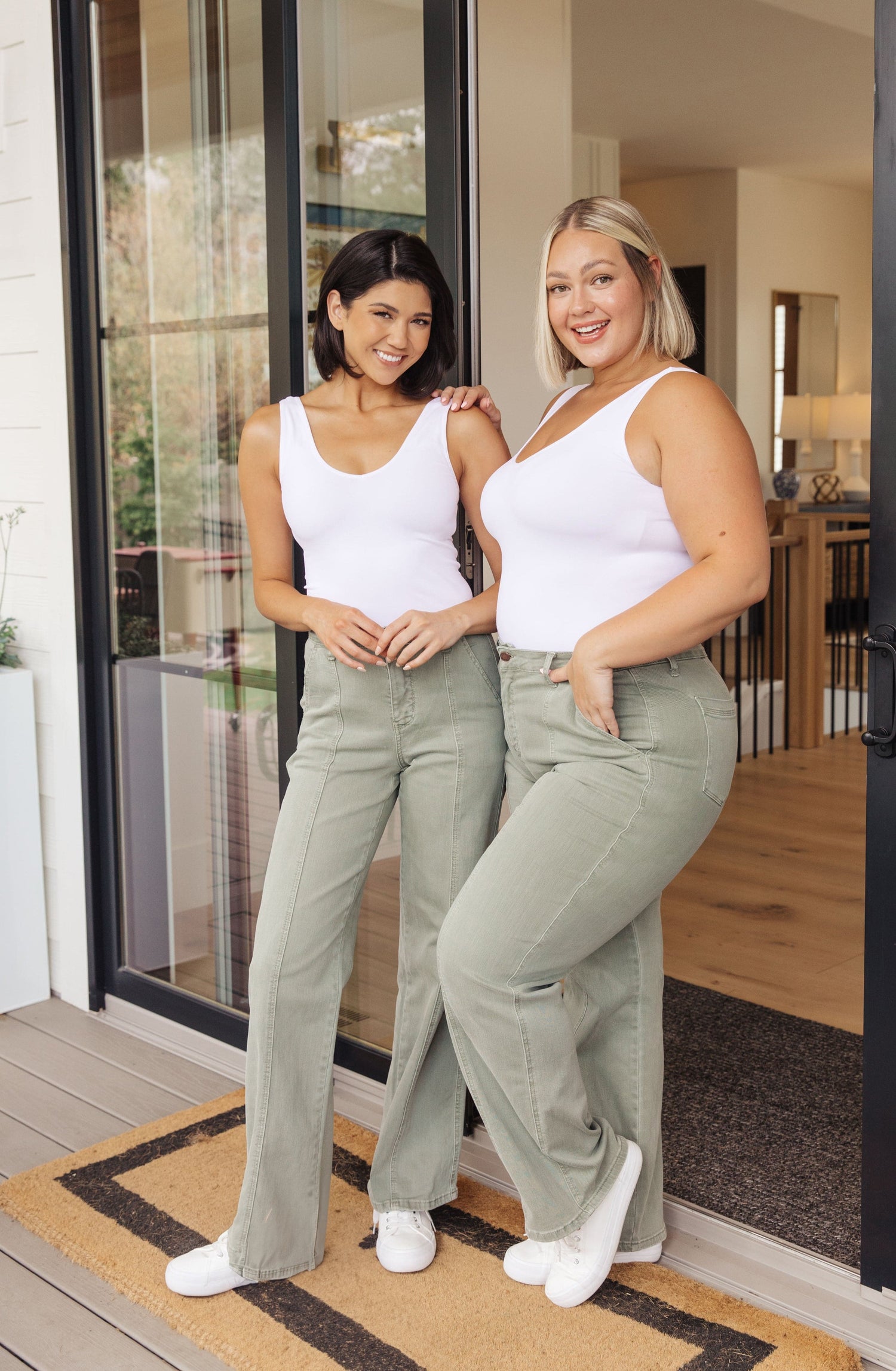 Judy Blue Phoebe High Rise Front Seam Straight Jeans in Sage - Mulberry Skies