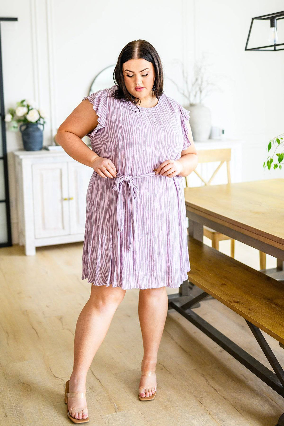 Sandra Striped Flutter Sleeve Dress - Mulberry Skies