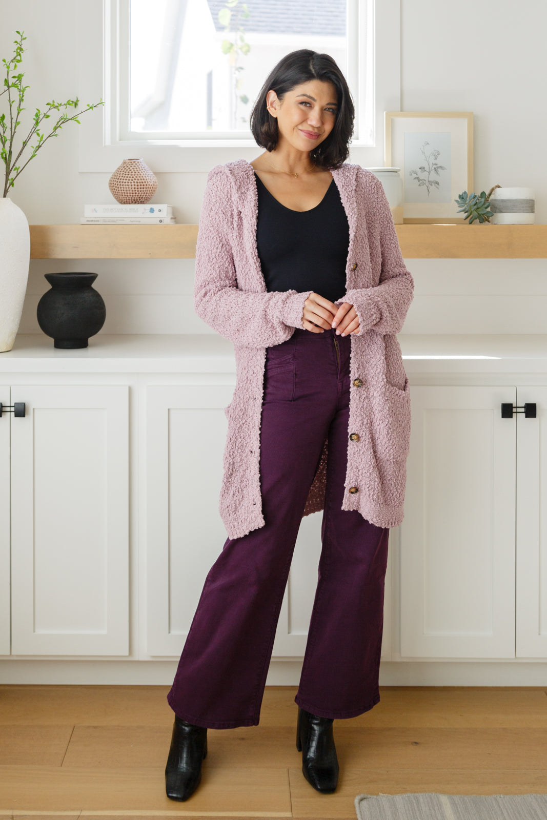 Soft Wisteria Hooded Cardigan - Mulberry Skies