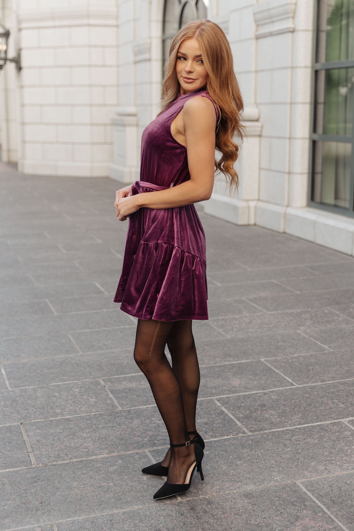 Tied In A Bow Velvet Dress - Mulberry Skies