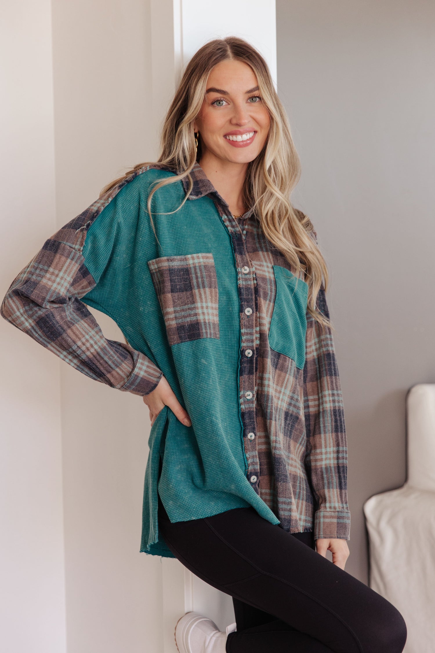 Tied for Time Thermal Plaid Button Up - Mulberry Skies