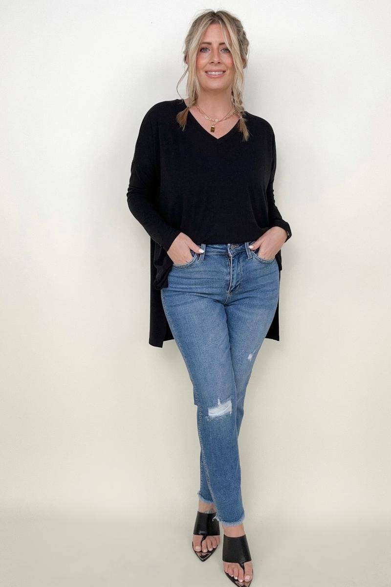 Judy Blue Embroidered Boyfriend Jeans with Side Seam Stitch - Mulberry Skies
