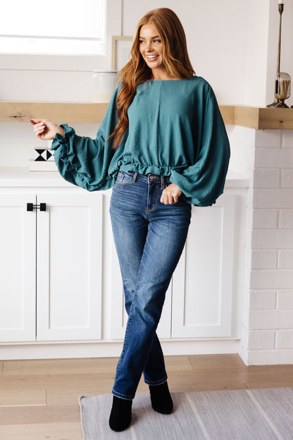 Winging It Ruffle Detail Top in Teal - Mulberry Skies