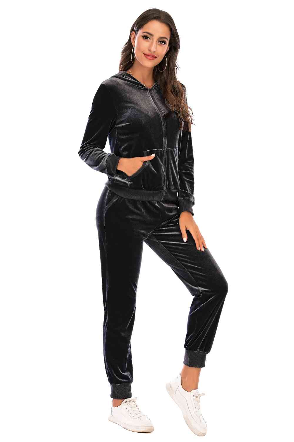 Zip-Up Hooded Jacket and Pants Set - Mulberry Skies